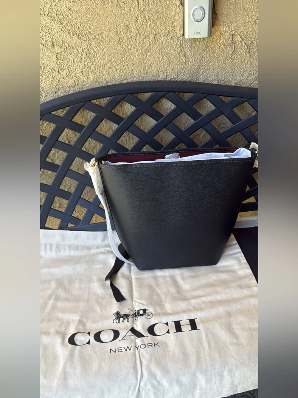 Coach Black Pebbled Leather Bucket Shoulder Bag with Gold Hardware